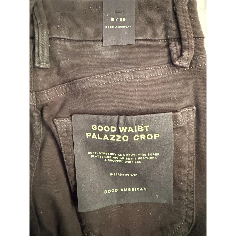 Good American Jeans Womens 8/29 Black Good Waist Palazzo Crop Wide Leg High Rise - Picture 6 of 9